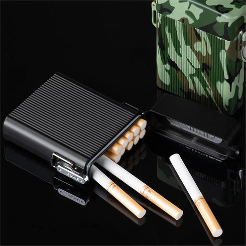Waterproof Cigarette Case with Lighter, 16pcs Cigarettes Container Box, Airtight Joint Holder Cases Smell Proof (Black)