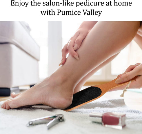Pumice Stone Foot File, Wooden Pedicure Scrubber with Handle for Callus and Dead Skin Removal