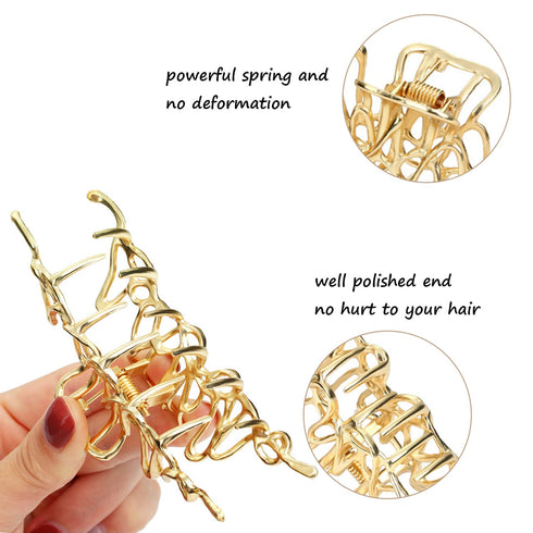 Mehayi 3 PCS Large Gold Metal Hair Claw Clips - Cute Alloy Big Hair Clamps for Thick Thin Hair, Fashion Accessories