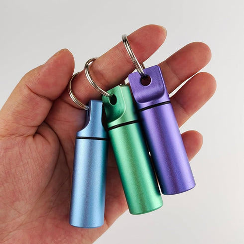 Portable Small Pill Organizer Box, Waterproof Keychain Pill Holder Metal Case with Keyring for Outdoor Camping Travel