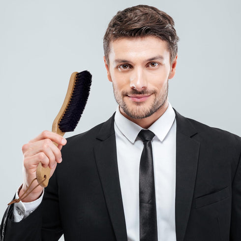 TAKAVU Premium Clothes Brush, Hat Brush with 100% Black Boar Bristle, Large Beech Wood Handle for Lint Removal