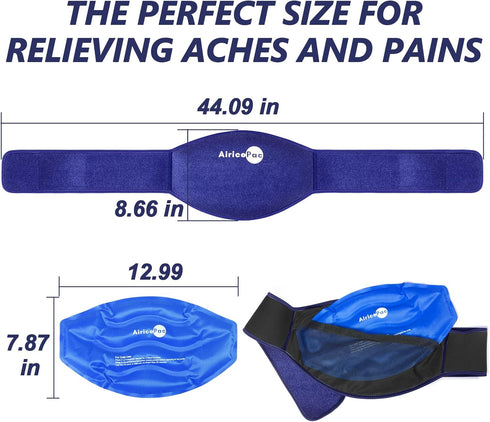 Ice Pack for Back Pain Relief, 2 Pack Reusable Gel Lower Back Wrap, Cold Compress Therapy for Lumbar Injuries