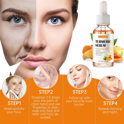Turmeric Serum for Dark Spots, 1 Fl Oz, Anti Aging Facial Serum for Face & Body, Reduces Hyperpigmentation