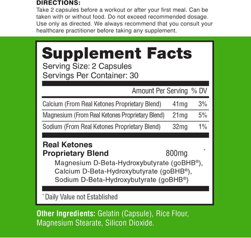 Real Ketones BHB Exogenous Ketones Keto Pills - Enhanced Energy Performance & Rapid Ketosis, Caffeine Free (1 Month)