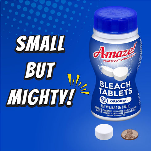 AMAZE Ultra Concentrated Bleach Tablets - 32 Tablets for Laundry, Toilet, and Multipurpose Home Cleaning
