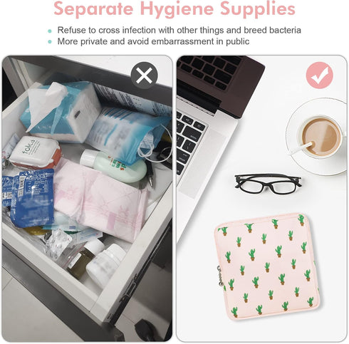 2 Pack Period Bag for Teen Girls, Waterproof Sanitary Napkin Storage Bag, Organizer with Zipper for Tampons, Menstrual
