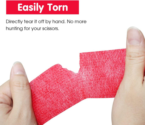 Self Adherent Cohesive Bandage Latex 3"x5 Yards, 12 Rolls First Aid Bandages for Wrist Ankle Sprain, Red