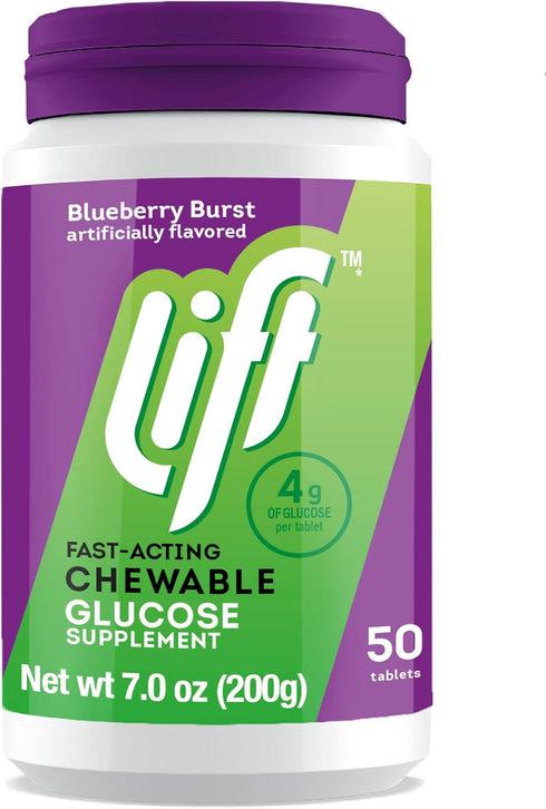 Lift Glucose | Fast-Acting Chewable Energy Tablets | Blueberry | 50 ct Jar (Pack of 1)
