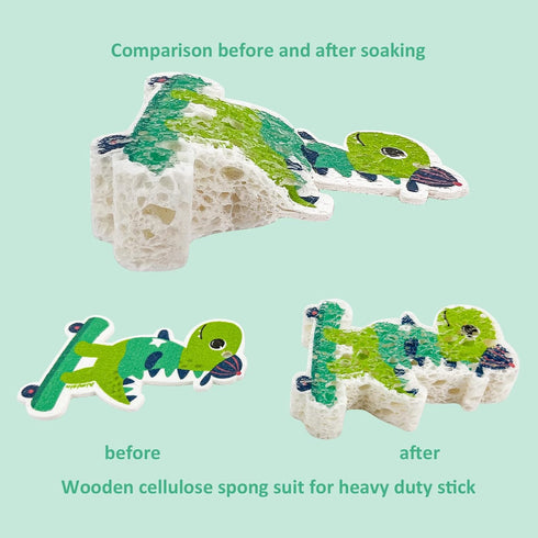 3 Pcs Compressed Wood Pulp Sponge Scrubber, Cute Cartoon Dual-Sided Reusable Dish Washing Cleaning Sponges