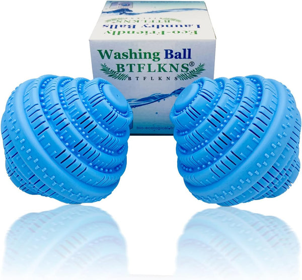 Eco-Friendly Laundry Balls, 2Pcs Premium Washing Ball, All Natural Detergent, 2000 Washing Cycle, 2Pack (Blue)
