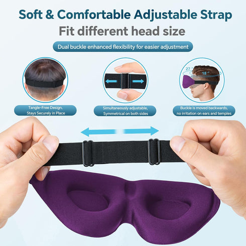 ZGGCD Light Blocking Sleep Mask for Side Sleepers, 3D Contoured Eye Cover with Adjustable Strap, Purple