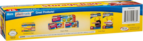 Disposable Plastic Storage Bags, 1 Gallon Size, 75 Bags with Original Twist Tie for Home, Office, Traveling Snacks