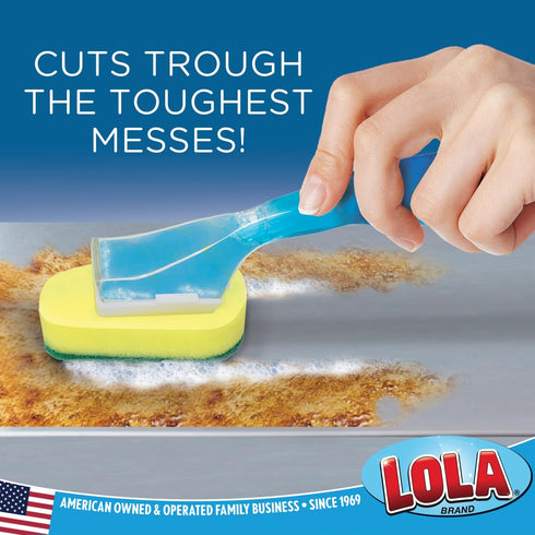 Lola Products Soap Dispenser Dish Wand, Refillable Handle with Super Absorbent Sponge Scrubber, 1 Brush & 6 Refills