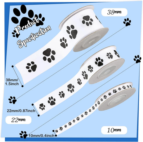 3 Rolls Paw Print Ribbon Gift Wrapping Dog Grosgrain Ribbon for DIY Crafts Bows Dog Pet Party Supplies Gift Wrapping Decoration, 15 Yards, White and Black by Giegxin