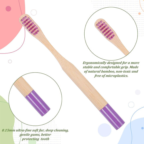 Hadnves 6 Set PCS Kids Bamboo Toothbrushes Soft Bristles Natural Wooden Round Handle Tooth Brush Children Toothbrush
