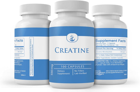PURE ORIGINAL INGREDIENTS Creatine (100 Capsules) - Always Pure, No Additives or Fillers