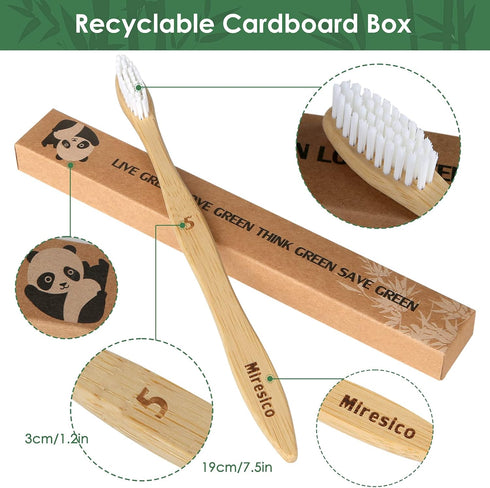 Bamboo Toothbrushes (10 Pack), Eco-Friendly Medium Firm Bristles, Natural Biodegradable Charcoal Wooden Tooth Brush