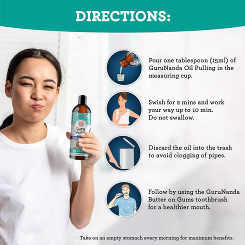 GuruNanda Coconut Oil Pulling Mouthwash (Mickey D), 8 oz, Fresh Breath & Whitening with 7 Essential Oils & Vitamins for