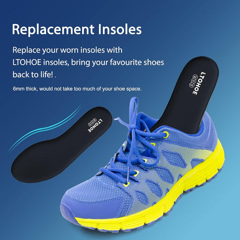 Memory Foam Insoles for Men, Shock Absorbing Replacement Shoe Inserts for Work Boots, Running, Hiking, Black US 11