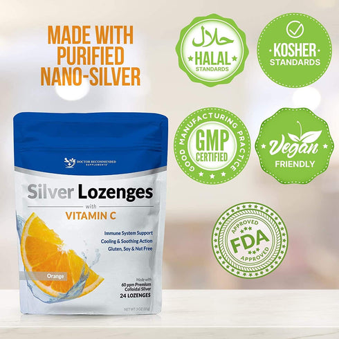 Silver Lozenges with Vitamin C - Premium Nano Silver 60 PPM Colloidal Silver, Organic Honey and Vitamin C Mineral