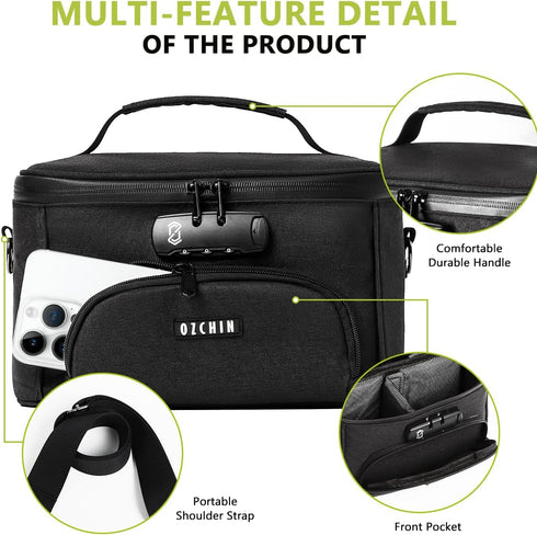 OZCHIN Large Storage Box with Combination Lock, Black Durable Travel Bag Organizer with Carbon Lining
