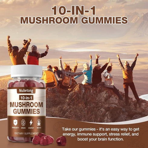 Nubetong Gummies 10x Immune (2 Pack) Mushroom - Mushroom Supplement for Adults with Lion's Mane, Reishi, Chaga