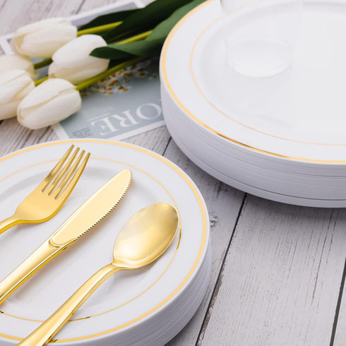 N9R 60 Pcs Gold Plastic Silverware Set, Disposable Flatware for Parties, 30 Gold Forks, 15 Spoons, 15 Knives