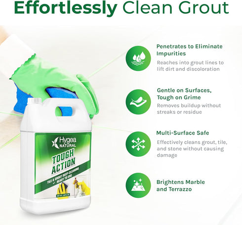 Hygea Natural Tough Action Tile & Grout Cleaner - Deep Cleans Dirt & Scum, Conditions & Enhances Stone Color