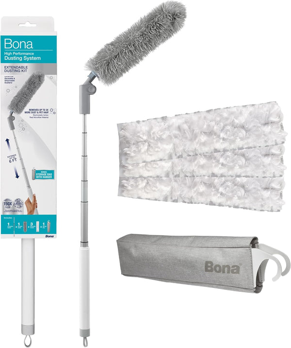 Bona High Performance Dusting System, 1 Extendable Handle, 3 Disposable Dusters, 1 Reusable Duster, Storage Bag