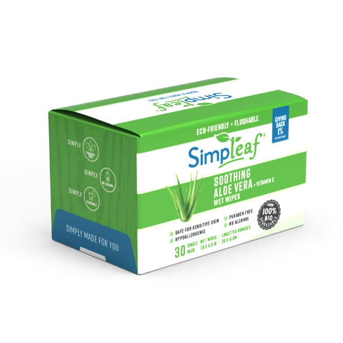 Flushable Aloe Vera Single Pack Wet Wipes - Eco-Friendly, Hypoallergenic, Safe for Sensitive Skin, 30 Wipes