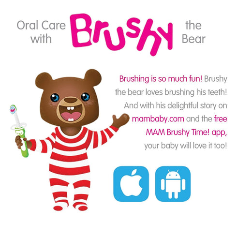 MAM Training Toothbrush for Babies, 1 Baby's Brush with Safety Shield, Interactive App, for Girls 5+ Months, Pink