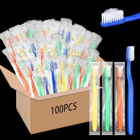 100 Pcs Prepasted Disposable Toothbrushes, Individually Wrapped Soft Bristle Travel Toothbrush Set