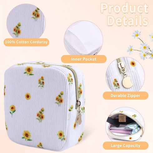 Teircno 2-Pack Period Bag for Women Girls, Portable Corduroy Sanitary Napkin Storage Bag Period Pouch Small Discreet