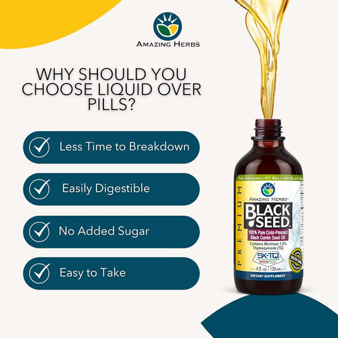 Amazing Herbs Premium Black Seed Oil - 4 Fl Oz, Gluten Free, Non-GMO for Digestive Health and Immune Support