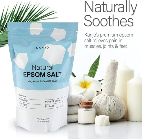 Kanjo Natural Epsom Salt - 100% Pure Magnesium Sulfate USP Bath Salt - 16oz Bag - Unscented - Soak for Muscle, Foot &