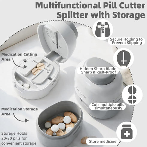 WMuxvia 1/2 1/4 Pill Cutter Splitter with Storage Box, Adjustable Vertical Press Pill Splitter for Small/Tiny Pills