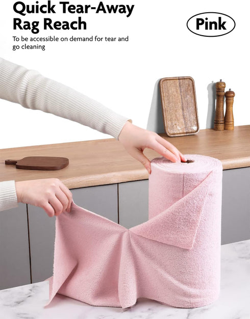 Microfiber Cloths in a Roll, Reusable Washable Tear Away Cleaning Rag Towels, for Car, House, Garage or Kitchen, 12" x 12", 40 Pack (Pink) by Fantasticlean