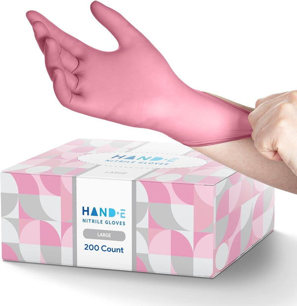Hand-E Touch Pink Nitrile Disposable Gloves for Esthetician, Nail Tech, Hair Dye, Stylist, Cleaning