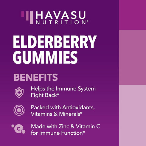Sambucus Black Elderberry Gummies for Adults - 60 Count with Zinc and Vitamin C for Immune Support