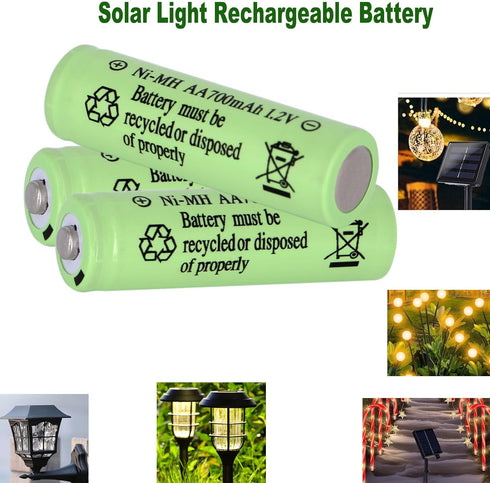 16 Packs Rechargeable AA Size Batteries, 1.2V 700mAh Ni-MH for Outdoor String Lights, Solar Lights