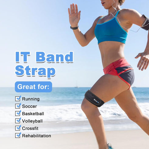 Adjustable IT Band Strap, Iliotibial Band Syndrome Brace, Knee Support Strap for Running, Cycling, 2 Pack