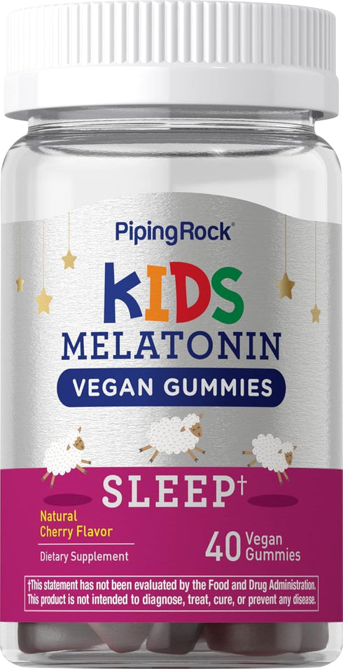 Piping Rock Kids Melatonin Gummy 1mg | 40 Gummies | Vegan, Non-GMO, Gluten Free Cherry Flavor Supplement