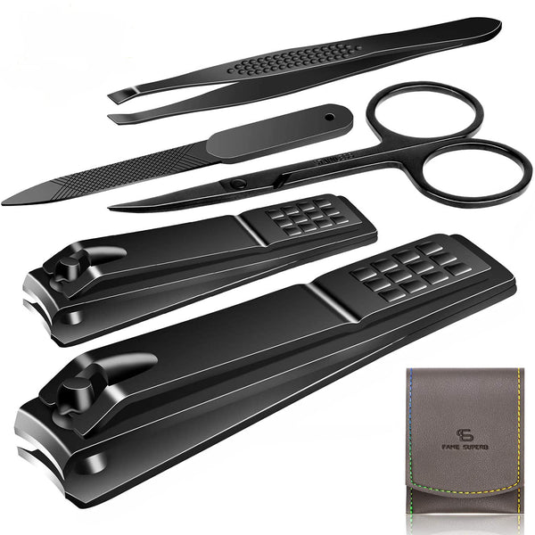 Manicure Pedicure Kit 5 Pieces Nail Clippers Set for Fingernails & Toenails with Vibrissac Scissor and Travel Case