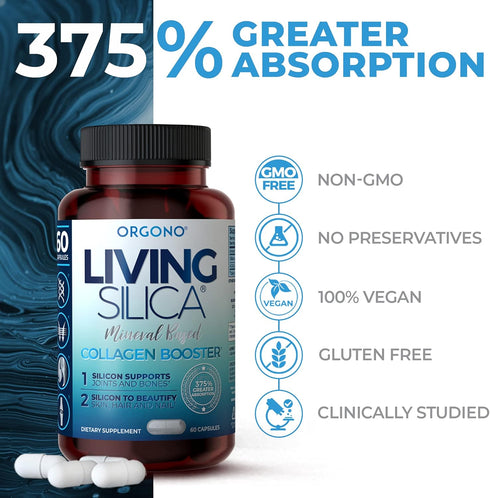 Living Silica Collagen Booster Capsules - Ultra High Absorption for Healthy Collagen, Joint Support, Glowing Skin