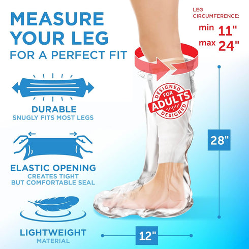 100% Waterproof Cast Covers for Shower Leg - Reusable Adult 2pk Half Leg Cast Protectors - Knee, Ankle, Foot