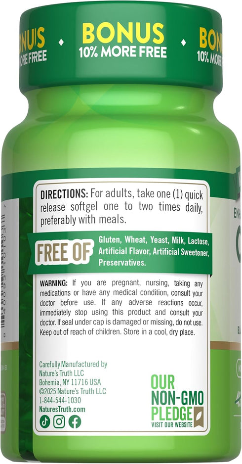 Nature's Truth CoQ10 200mg Softgels, 50 Count, Enhanced Absorption Supplement with Black Pepper Extract