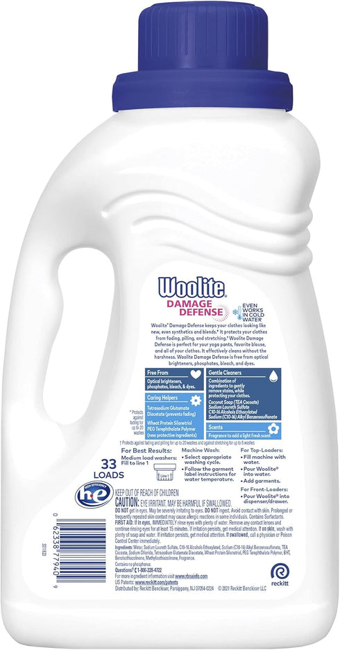 Woolite Damage Defense Laundry Detergent, 33 Loads, 50 Fl Oz, Regular & HE Washers, May Vary Packaging