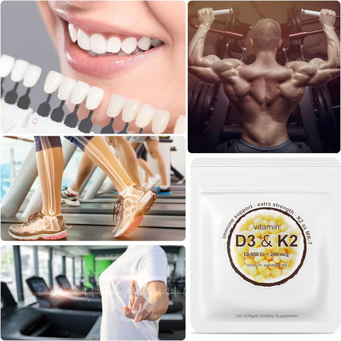 2-in-1 Vitamin D3 K2 Supplement Softgel - 10000 IU D3 and 200 mcg K2 MK7, Supports Immune, Heart, Joint, Teeth & Bone