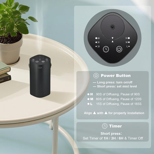 Waterless Essential Oil Diffuser with Handle, Scent Diffuser for Car Home Office Bathroom with Timer, Small