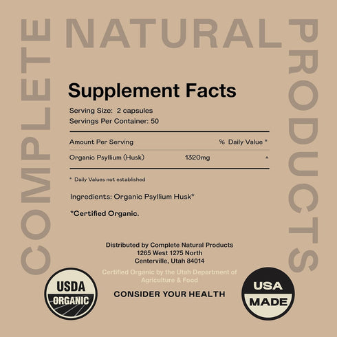 Pure Natural Whole Psyllium Husk Powder Capsules - 660mg Capsules 100 Pure Unflavored Fiber & Colon Cleanse Pills